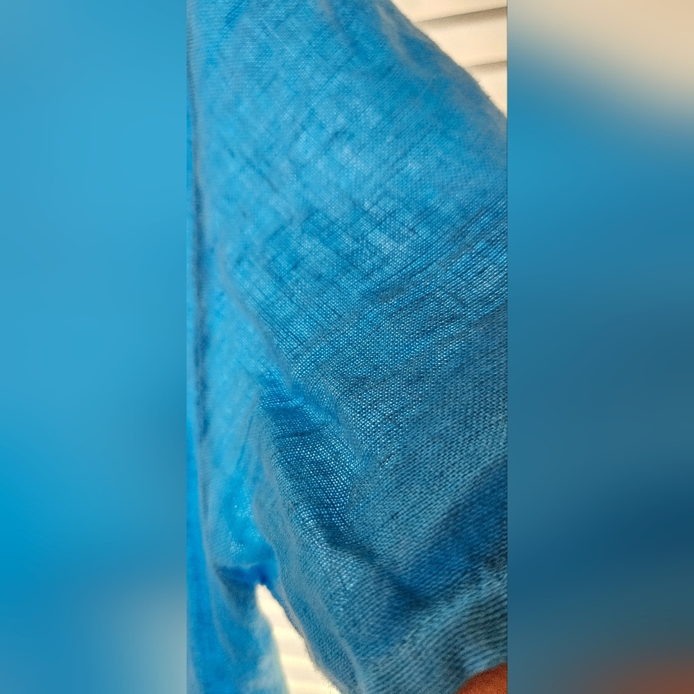 Vibrant Blue Linen Short Sleeve Dress - Picture 2 of 6